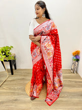 Samrpika Cherry Red Silver Zari Worked Heavy Banarasi Saree